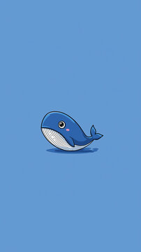 A cute blue cartoon whale rests on a blue background with its mouth slightly open