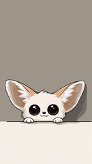 Fototapeta premium Cute cartoon fennec fox with big eyes peeking over a surface