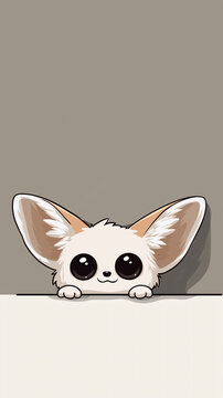 Cute cartoon fennec fox with big eyes peeking over a surface