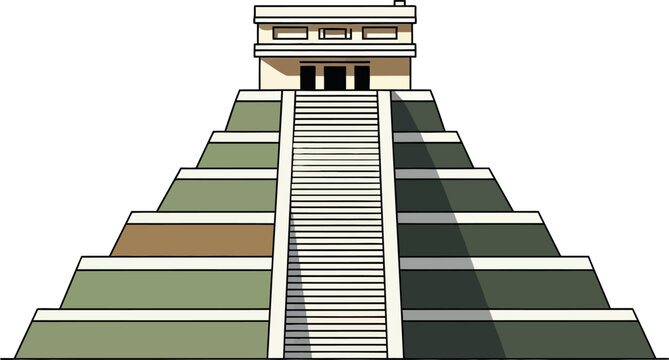 Illustration of a stepped pyramid resembling ancient mayan or aztec temples