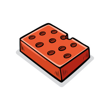 Illustration of a single red brick with holes and a chipped corner on a white background