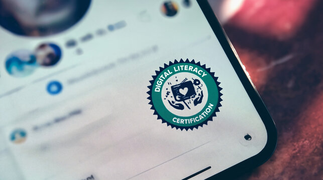 <Digital Literacy Certification Badge on Smartphone &ndash; Achieve Online Education in Mobile Technology and Digital Skills>