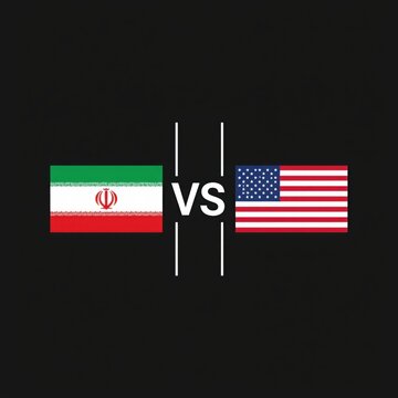 The flags of Iran and the United States in a competitive setting