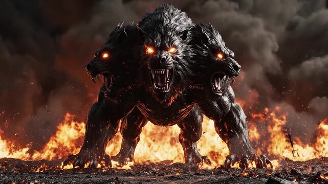 Mythical threeheaded wolf creature for commercial advertising, marketing campaigns, and creative projects