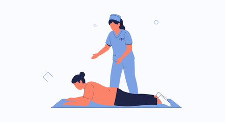 Fototapeta premium Physical Therapist Assisting Patient with Back Exercise on Mat