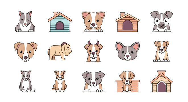 Cute cartoon dogs and doghouses.