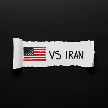 A torn paper with the flags of America and Iran in a symbolic comparison