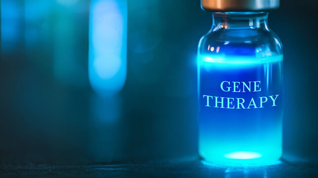 Innovative Gene Therapy in Biotechnology: Medical Vial with Blue Liquid for Health Treatment and DNA Manipulation Research