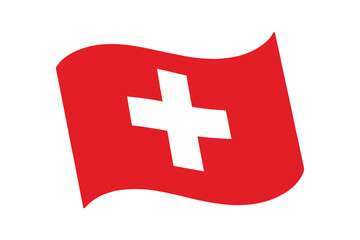 Fototapeta premium Waving Swiss Flag Isolated on White Background, Red and White Cross Symbol