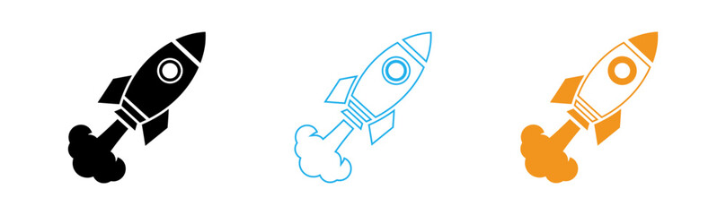 Two rocket ships launching with fiery exhaust trails on a black background © Raju