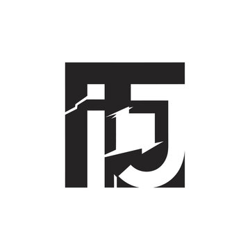 Modern Black TJ TS Letter Logo with Dynamic Arrow isolated white background