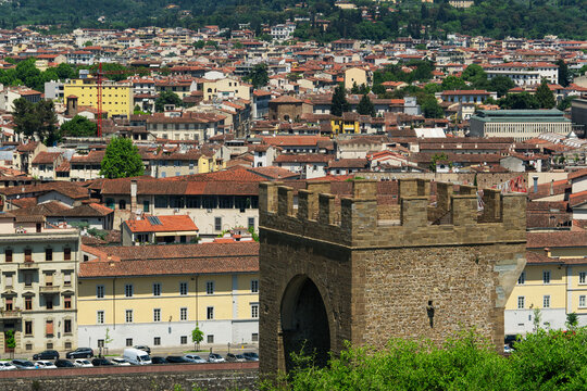 porta san niccolo in the city of florence italy on a sunny day.