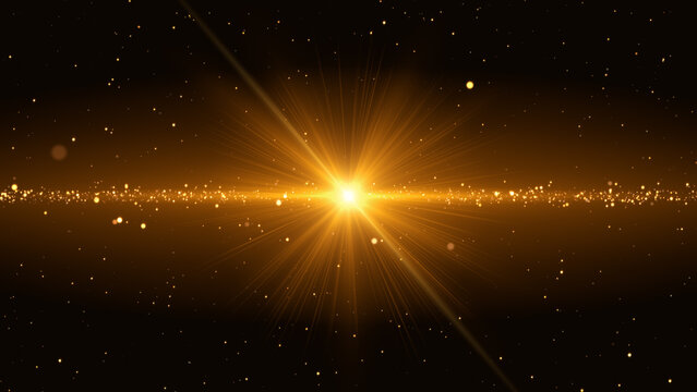 Golden Light Burst Particles Space Star Dust Background , Cinematic Lens Flare Energy Glow for Logo Reveal, Intro, Trailer, and Luxury Visual Effects Social Media design Element