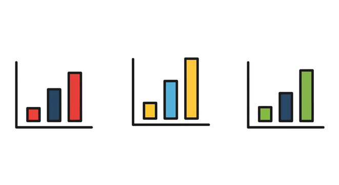 Colorful bar graphs display data points with a flat design silhouette