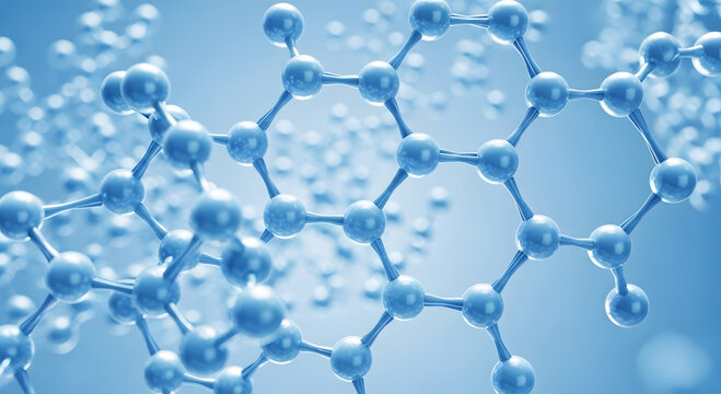 Blue molecular structure with hexagonal lattice and bokeh background molecule science