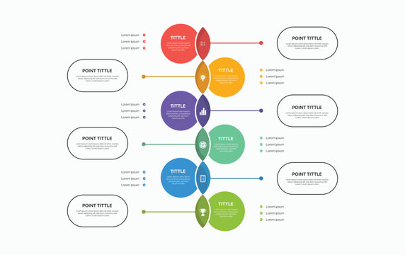 A new layout vertical infographic with six colorful leaf nodes, modern icons, and connecting lines for creative business and planning visuals