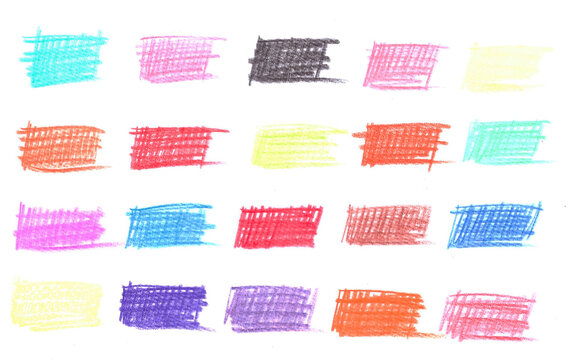 A hand-drawn line in colored pencils, a series of lines on a white background.