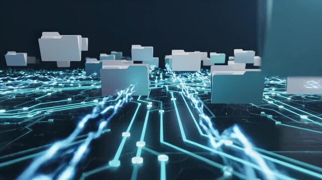 Digital folders on circuit board for corporate presentations, business marketing, and commercial use