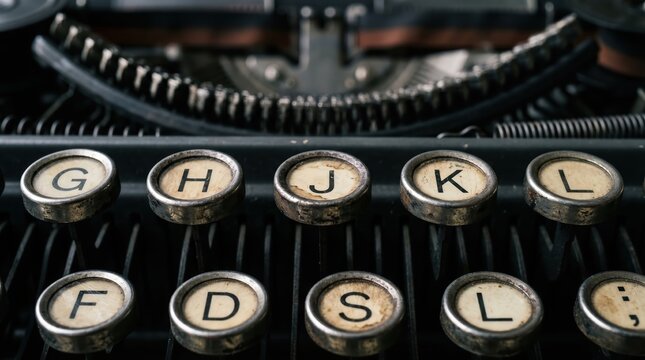 Antique typewriter keys in close up shot