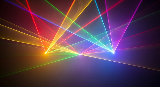 Colorful laser beams illuminate the darkness, creating a vibrant light show.