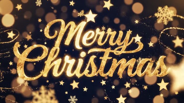 Merry Christmas golden text with stars for commercial backgrounds, digital design, and advertising