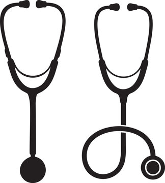 Stethoscope Hanging Front View Isolated Silhouette Vector Icon