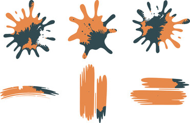 Fototapeta premium A set of orange and black paint splatters on a white background