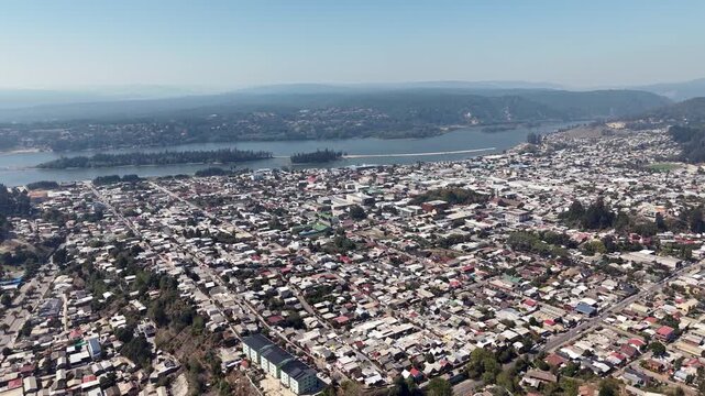 Constitucion cityscape and the Pacific Ocean coastline, Maule region.
