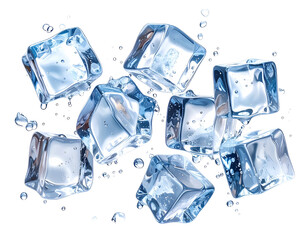 Obraz premium Frozen cubes tumble and splash with refreshing water droplets