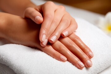 Fototapeta premium Gentle Hand Care Close Up with Fingers Applying Pressure on Soft Skin
