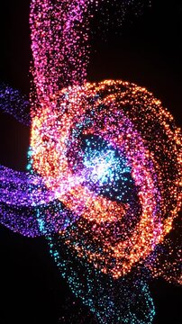 Colorful Abstract Particle Burst with Glowing Energy Flow in Dark Background Vertical.
