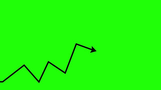 White arrow showing a downtrend directional movement on a green screen background