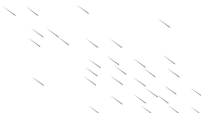 falling meteorites rain video with white background. streaks of light fall like rain against black. 4K animated shooting star for cinematic motion graphics, overlays, Meteor rain falling animation