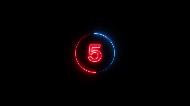 10 to 1 second modern digital countdown timer neon light style on black background, 10 seconds simple countdown timer.10 second technology digital neon led light game timer animation background.