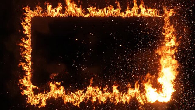 Flames forming a rectangular frame for commercial backgrounds, digital design, and advertising