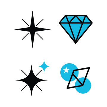 Modern Y2K Aesthetic Sparkle Stars and Diamond Vector Illustrator Set