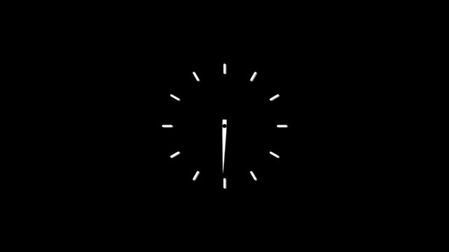 Clock spinning, watch animation on white background with alpha channel. Clock icon flat style. 12 hours clock dial , twenty-four hours time lapse animation. Analog clock spinning animation.