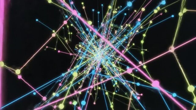 Chaotic string theory visualization with connected nodes floating