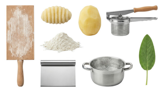 Gnocchi Making Tools: Pasta Board, Dough, and Potato Ricer