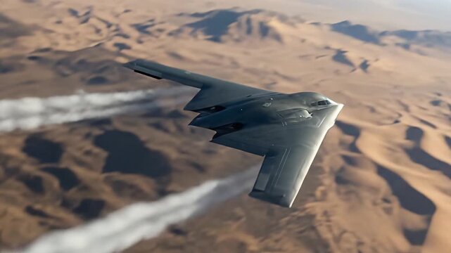 B-2 Spirit Stealth Bomber Flying Over Desert