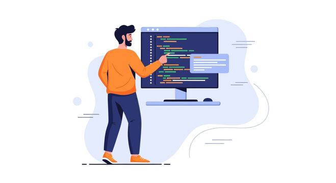 Programmer working on computer, coding, software development, web design, IT professional