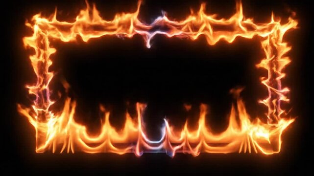 Fiery frame dynamic orange flames bordering a black background