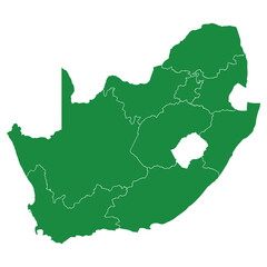 Fototapeta premium South Africa map with provinces outlined in white on green