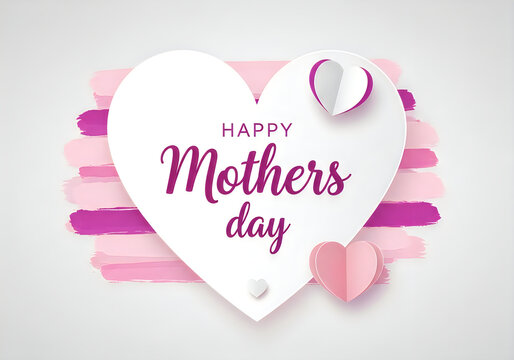 Celebratory Happy Mother&rsquo;s Day graphic design featuring elegant white hearts with soft pink and purple watercolor background, perfect for digital greeting cards and social media posts