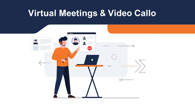 Virtual Meetings and Video Calls: Man Presenting Online Conference
