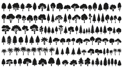Collection of various trees in vector 2D CAD illustrations for design © Stock Image Paradise