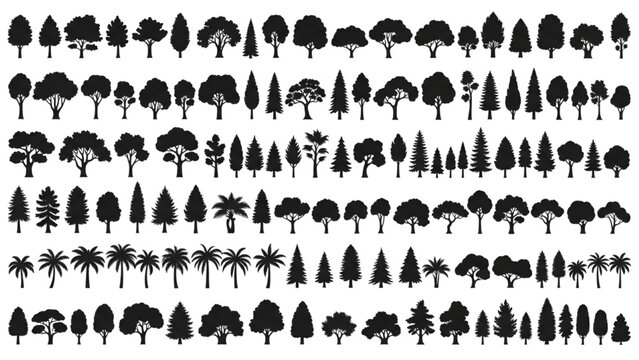 Collection of various trees in vector 2D CAD illustrations for design