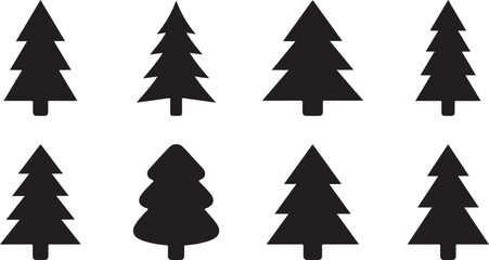 Obraz premium Minimal Christmas tree icon collection. Clean holiday silhouettes isolated on white