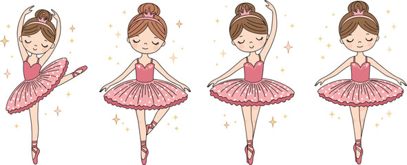 Ballet Dancer Illustrations in Pink Tutus with Sparkles for Dance, Performance, and Kids Designs © Aminul