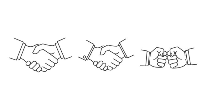 Three hand gestures handshake greeting and fist bump silhouette